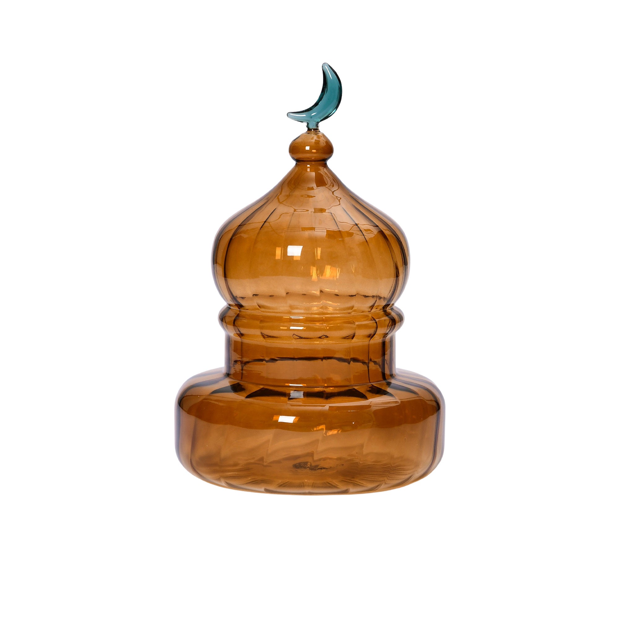 Favorite Glass decorative dome ornament with amber glass body and green moon accent. Find the Collection Online