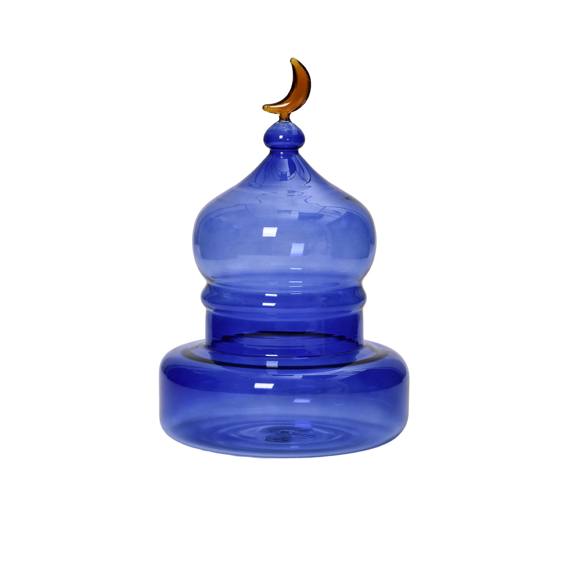 Favorite Glass decorative dome ornament with blue glass body and amber moon accent. Find the Collection Online