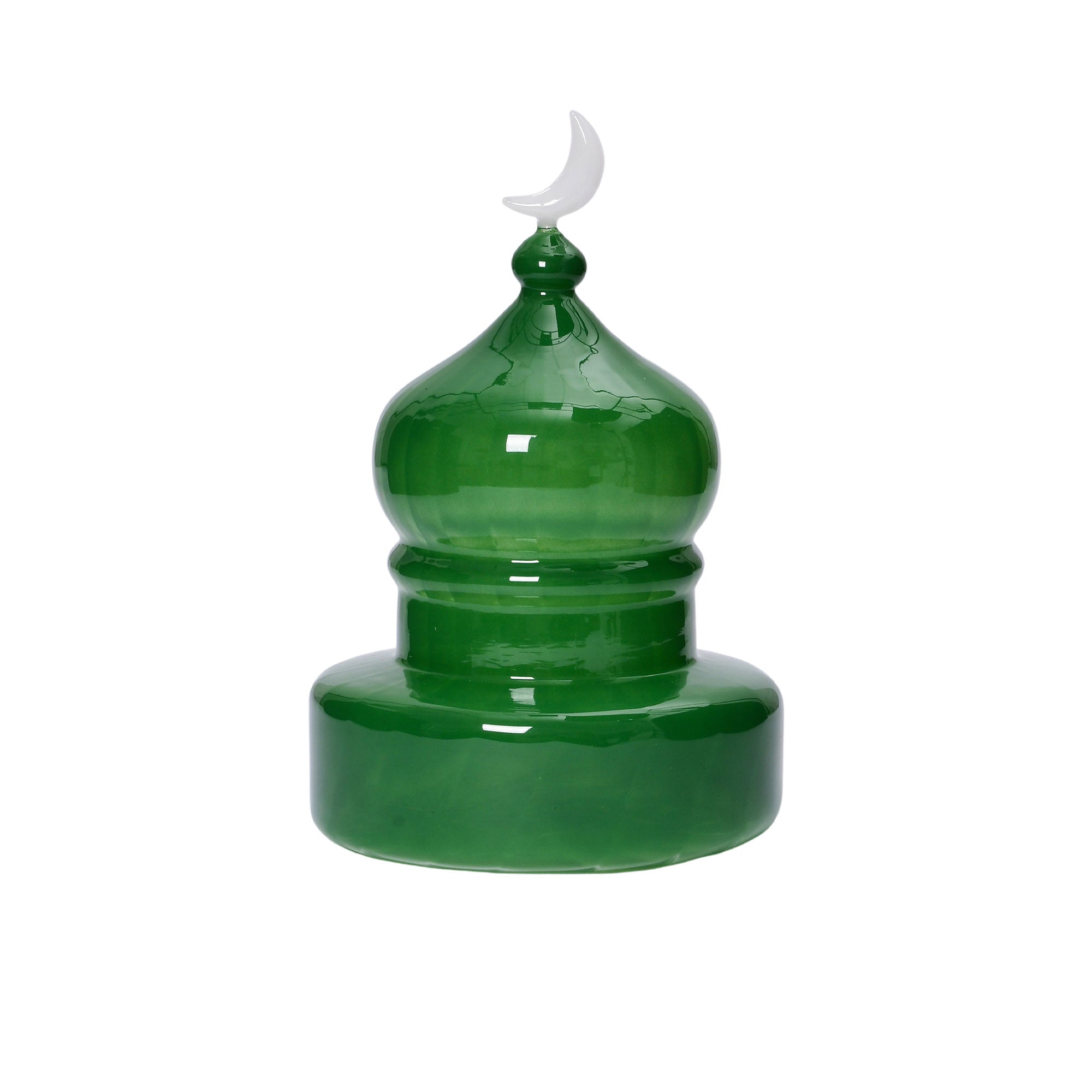 Favorite Glass decorative dome ornament with green glass body and white moon accent. Find the Collection Online