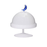 Favorite Glass white cake stand with white glass dome and blue moon handle. Shop Now Online