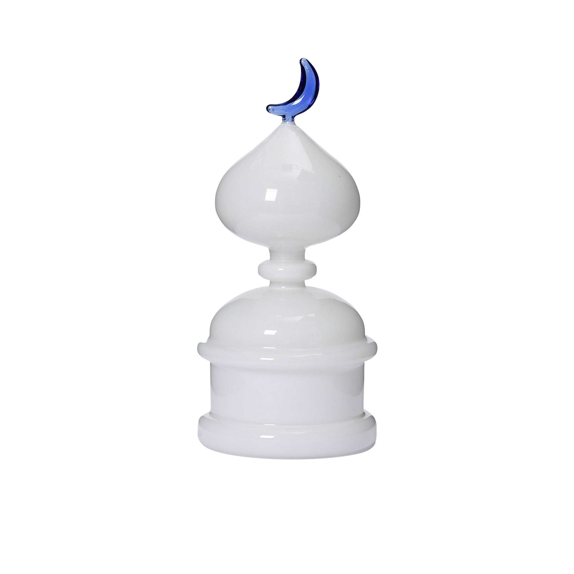 Favorite Glass white decorative dome ornament with blue moon accent. Order Online Today