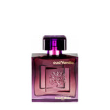 Franck Olivier Oud Vanille Eau de Parfum bottle in deep purple glass with gold lettering and embossed tree design.