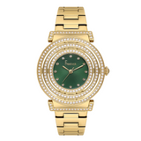 Freelook women's watch featuring a dark green dial and gold-tone stainless steel bracelet