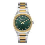 Freelook dark green dial two-tone stainless steel wristwatch with elegant bracelet design