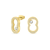 Front perspective of the gold-plated Cerruti 1881 Bianca stud earrings, highlighting the circular crystal pavé halos and central 1881 logomark.