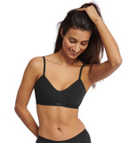 Front view of model wearing the Sloggi Ever Ease black padded bra, highlighting the smooth, molded cups and wire-free construction. Find Online Today