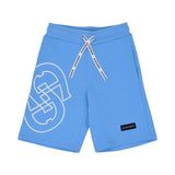 Front view of the Aigner Kids boys blue bermuda shorts logo print detail. Available Online