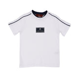 Front view of the Aigner Kids boys white cotton t-shirt logo. Shop Now Online