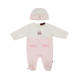 Front view of the Aigner Kids newborn White & Pink sleepsuit set with hat baby outfit soft luxury cotton. Shop the Latest Collection Online