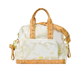 Front view of the Alviero Martini kids white Geo map changing bag. Available for Online Purchase at Blue Salon Qatar