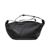 Front view of the Karisma leather shoulder bag in Black with adjustable strap and stitched panel detailing. Find the Collection Online