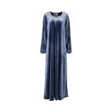 Front view of the Nero women's dark grey velvet embellished jalabiya. Find Now Online.