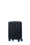 Front view of the Samsonite Voypod Spinner cabin in Black, showcasing its sleek, boxy hardshell design and the prominent front-access pocket panel. Available for Online Purchase