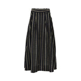 Front view of the Simona Corsellini Women's Black Striped Midi Skirt with Metallic Detail. Shop the Latest Online.