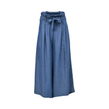 Front view of the Simona Corsellini Women's Blue High-Waist Denim Midi Skirt with Belt. Find Online Today