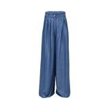Front view of the Simona Corsellini Women's Blue Wide-Leg Denim Trousers High Waist. Available Online