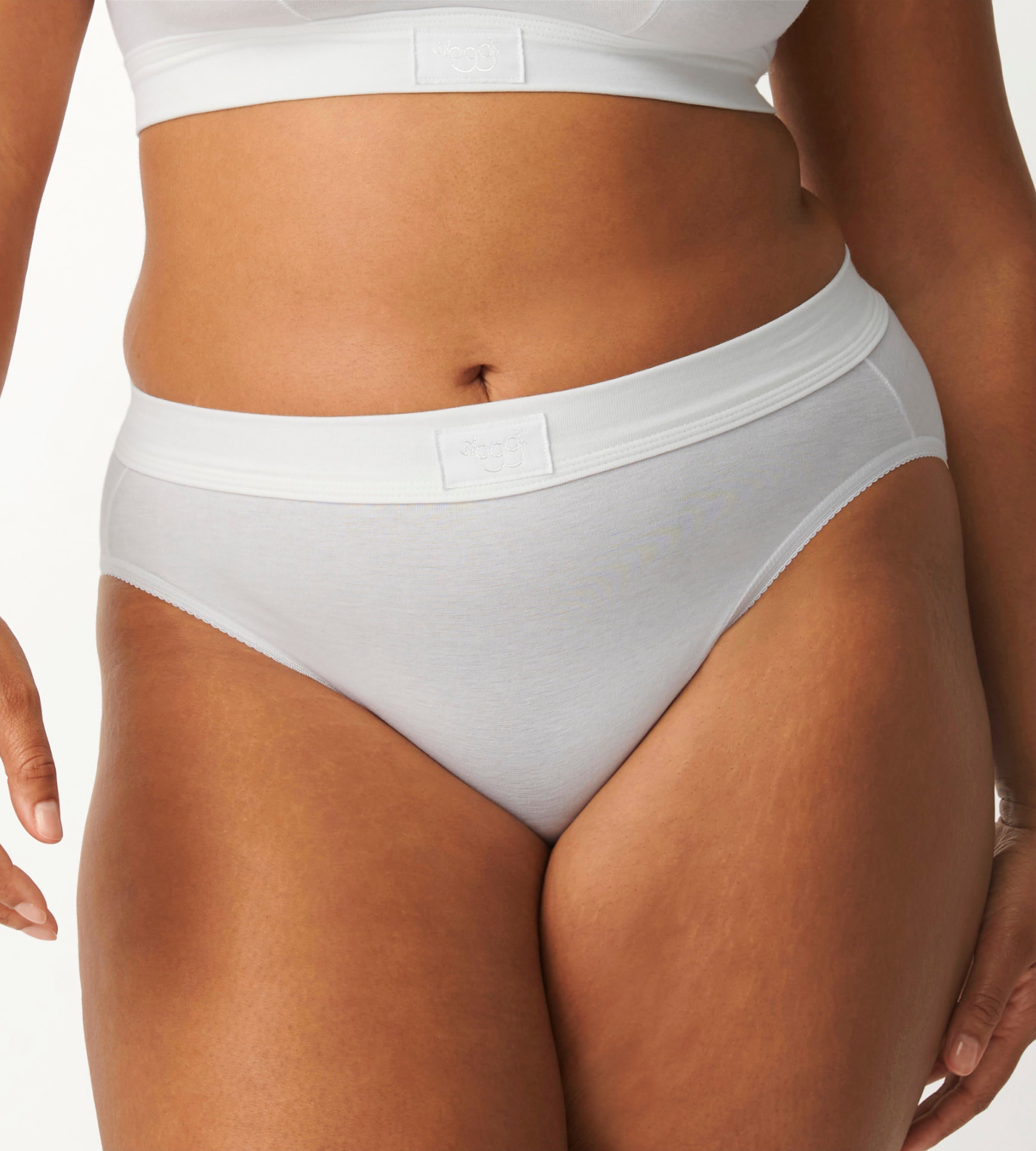 Front view of the Sloggi Ever Ease white Tai panty, highlighting the flattering high-cut leg and crisp white fabric. Shop Online Today