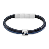Full overhead view of the bracelet resting flat, showcasing the high-polished interlocking SH monogram slider at the front and the closed, puzzle-piece modular stainless steel clasp at the back.