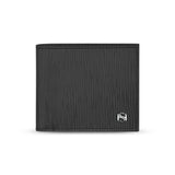 Front view of the closed Saint Honoré Orleans bifold wallet, highlighting the matte black wave-textured Italian leather and the polished silver-tone SH monogram logo.