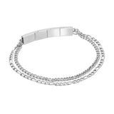 Full overhead layout view of the silver steel Cerruti 1881 Guido men's bracelet, highlighting the double-strand chain and grooved central bead.