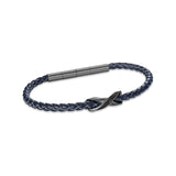 Full overhead layout view of the Cerruti 1881 Franco men's bracelet, showing the double braided navy leather bands and central gunmetal block.