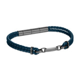 Full layout overview of the Cerruti 1881 Sandro men's bracelet, showcasing the double braided navy leather bands and central gunmetal block.
