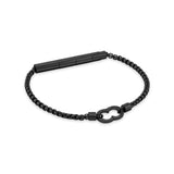 Full layout view of the monochromatic black Cerruti 1881 Saverio men's leather bracelet, highlighting its central IP black hardware block.