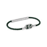Full front layout view of the Cerruti 1881 Enrico men's bracelet, showcasing the braided green genuine leather band and silver stainless steel center bar.
