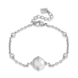 Full layout overview of the silver-toned Cerruti 1881 Luciana chain bracelet, showcasing its crystal-framed round central motif.
