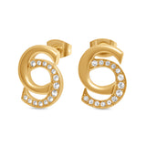 Front view layout of the gold-plated Cerruti 1881 Marina earrings, displaying the complete interlocking Double C crystal drop design.