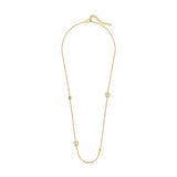 ull portrait view of the Saint Honoré Orsay gold-plated long chain necklace, displaying the symmetrically spaced butterfly charms, interlocking SH block stations, and adjustable lobster clasp.