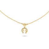 Full layout view of the gold-plated Cerruti 1881 Amalia necklace, displaying the fine link chain, interlocking double C pendant, and lobster clasp closure.
