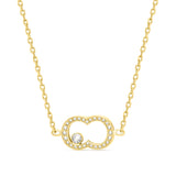 Full front layout view of the gold-plated Cerruti 1881 Bianca necklace, displaying the crystal pavé circular halo pendant and matching curb chain.