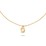 Full front layout view of the gold-plated Cerruti 1881 Marina necklace, displaying the delicate link chain and interlocking Double C crystal pendant.