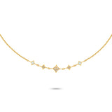 Full layout view of the Cerruti 1881 Francesca gold-plated necklace, showcasing the five diamond-shaped crystal and mother-of-pearl station motifs.