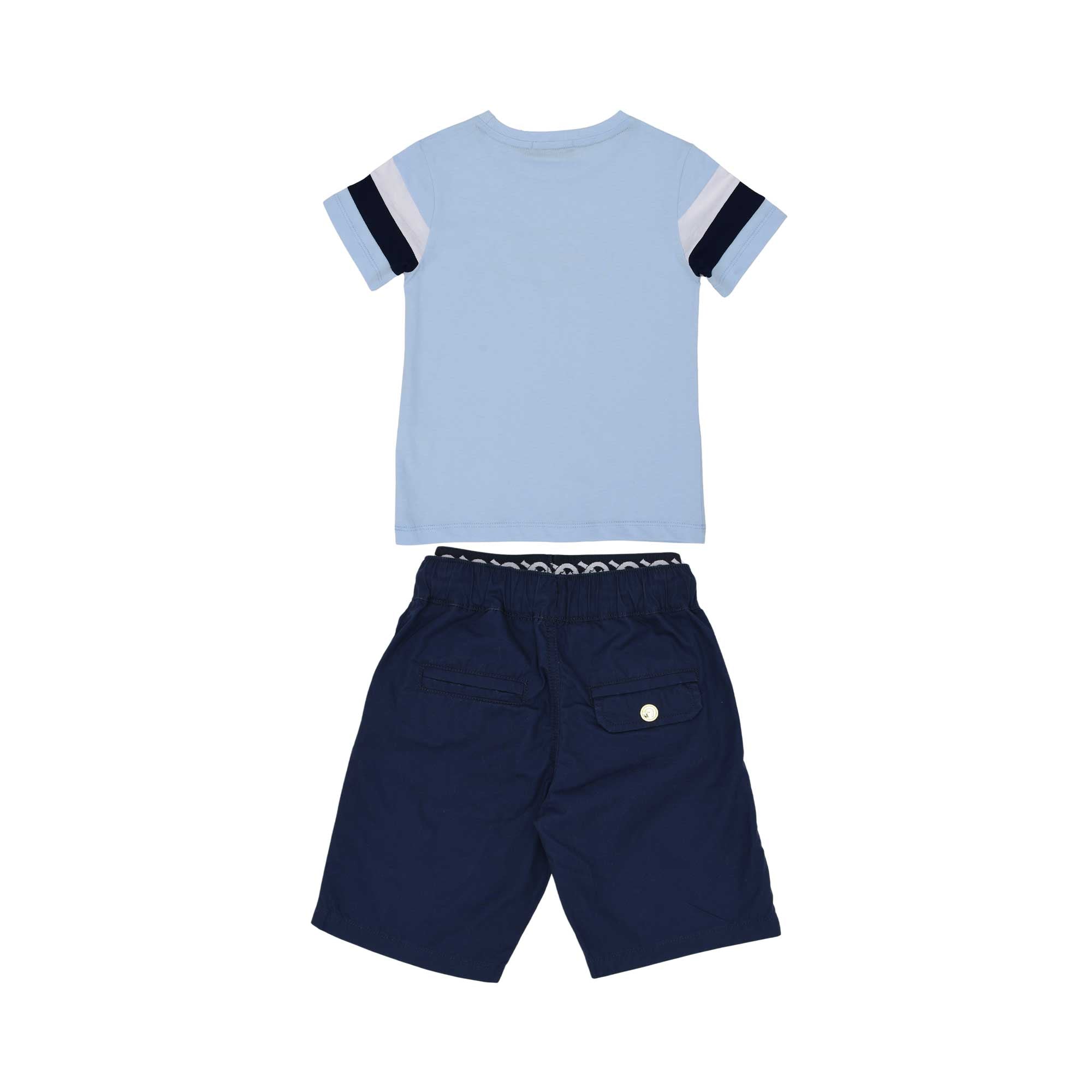 Full Set back View of the Aigner Kids boys blue t-shirt navy bermuda shorts. Order Now Online. 