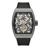 Full layout overview of the dark gunmetal Cerruti 1881 Calliano men's automatic watch, displaying the octagonal bezel and integrated brown leather strap.