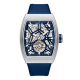 Full layout overview of the navy blue Cerruti 1881 Calliano men's automatic watch, displaying the octagonal bezel and integrated blue leather strap.