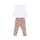 Full set back view Moschino baby girl white top pink teddy leggings set. Order Online Today