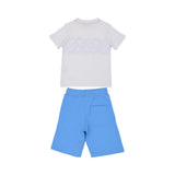 Full set back view of the Aigner Kids boys t-shirt bermuda set white blue logo outfit. Available Online