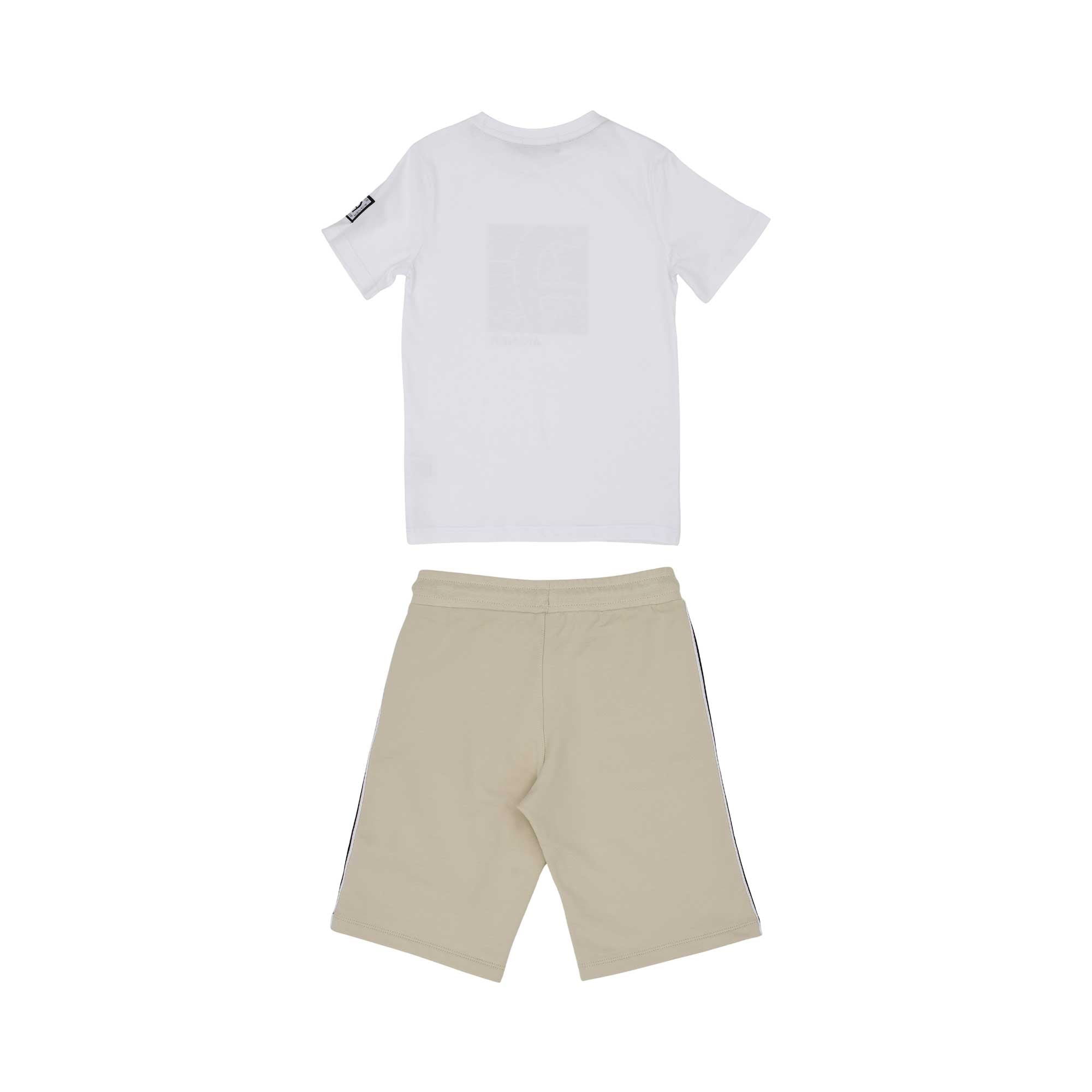 Full set back view of the Aigner Kids boys white t-shirt beige bermuda shorts set cotton outfit Shop the Latest Online