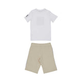 Full set back view of the Aigner Kids boys white t-shirt beige bermuda shorts set cotton outfit Shop the Latest Online