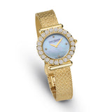 Saint Honoré Paris Gala Women's 29mm Gold Plated Diamond Watch with White Mother of Pearl Dial and Mesh Bracelet