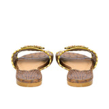 Rear view of GAIA Brown embossed leather slide sandals displaying the low heel structure from BLUE SALON.