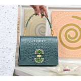 Gaia Women's Victorian Medium Emerald Crocodile-Embossed Leather Top Handle Bag