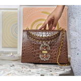 Gaia Women's Victorian Medium Emerald Crocodile-Embossed Leather Top Handle Bag