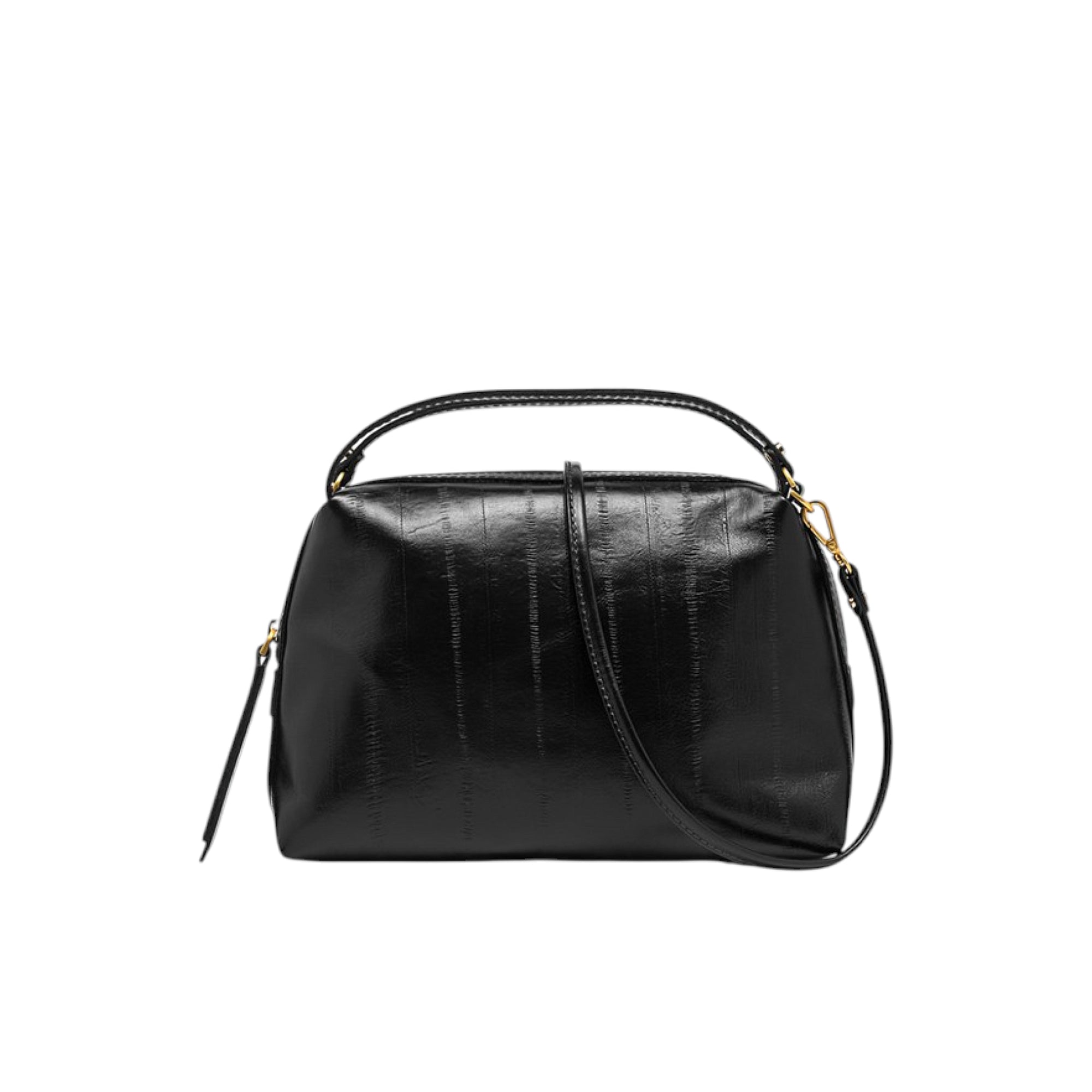Black GIANNI CHIARINI Alifa handbag with a textured eel leather finish, top handle, and detachable shoulder strap.