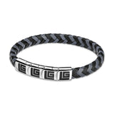 Guy Laroche Adam Gents Stailess Steel With Black/Grey Leather Bracelet