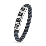 Guy Laroche Adam Gents Stailess Steel With Black/Grey Leather Bracelet