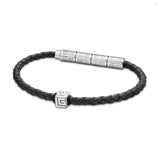 Guy Laroche Gabriel Gents Stainless Steel Black Leather Bracelet